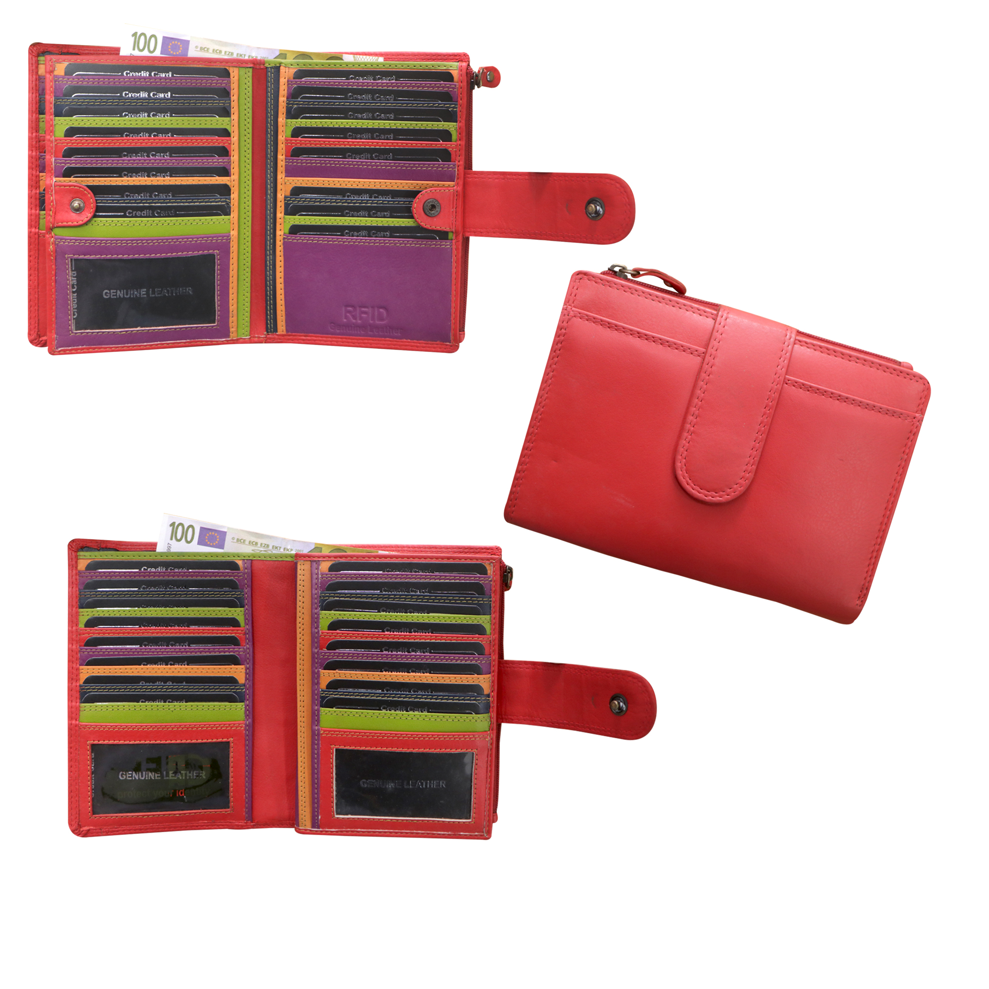 Deluxe Multi-Red Flapover Organizer Wallet